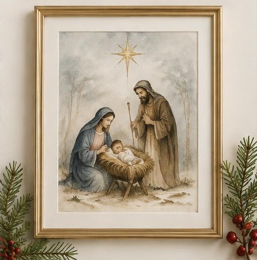 Watercolor Nativity Print