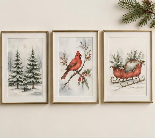 Winter Woodland Wall Art Trio